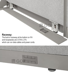 Raceway: The built-in raceway at the bottom is 4”H and receptacles are 3.5”W X 2”H