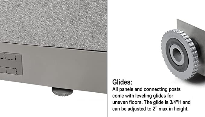 Glides: All panels and connecting posts come with leveling glides for uneven floors.