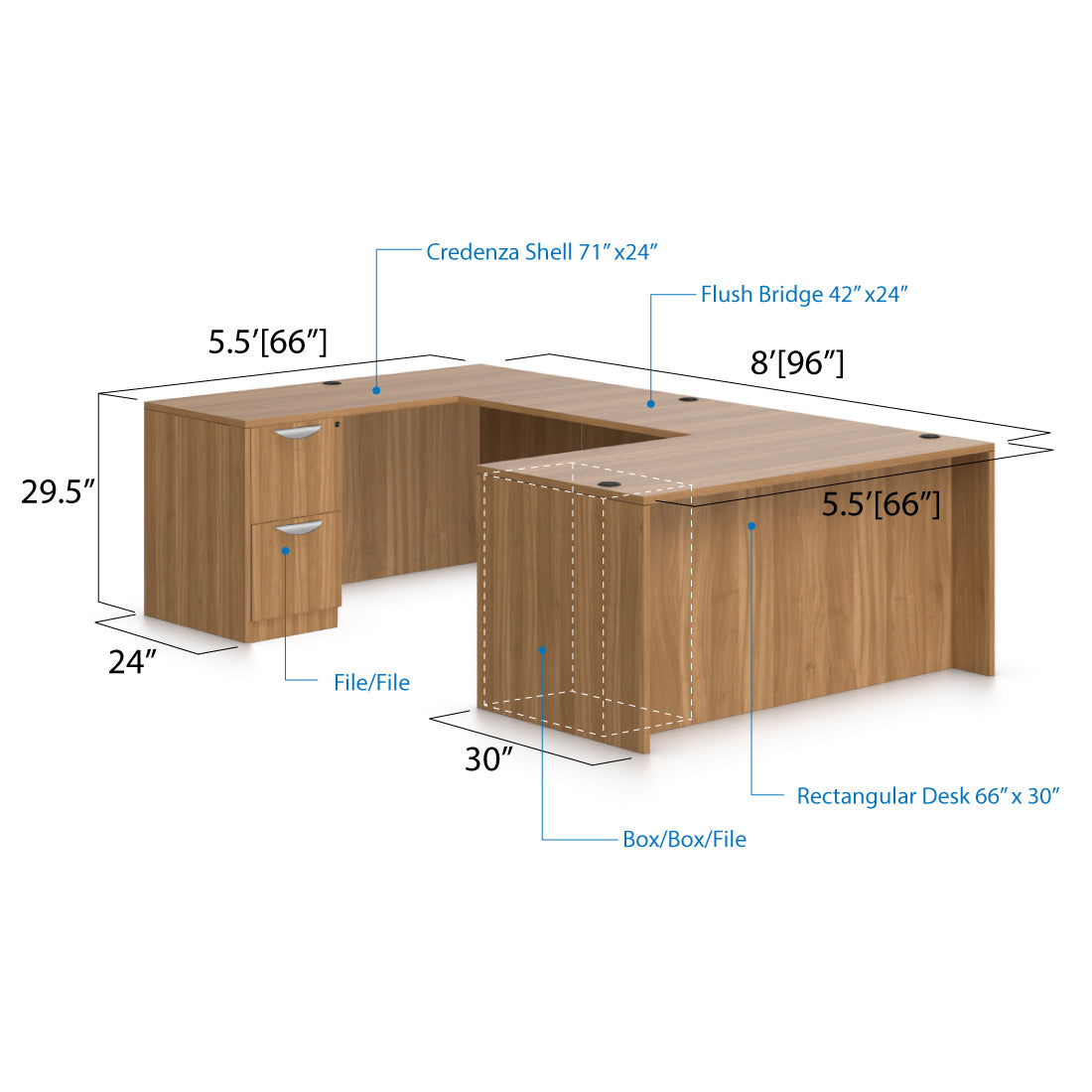 U66A - 5.5' x 8' U-Shape Workstation(Rectangular Desk with B/B/F and F/F Pedestal) - Kainosbuy.com