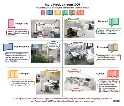 GOF 60"D x 60"W x 48”/60”/72”H, T-Shaped Freestanding Fabric Partition