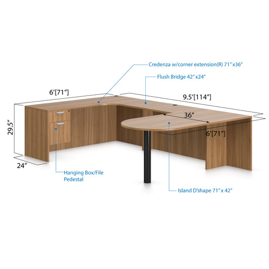 U71D - 6' x 9.5' U-Shape Workstation(Island D with Hanging B/F Pedestal) - Kainosbuy.com