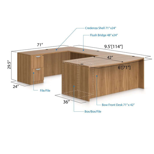 U71D - 6' x 9.5' U-Shape Workstation(Bow front Desk with B/B/F and F/F Pedestal) - Kainosbuy.com