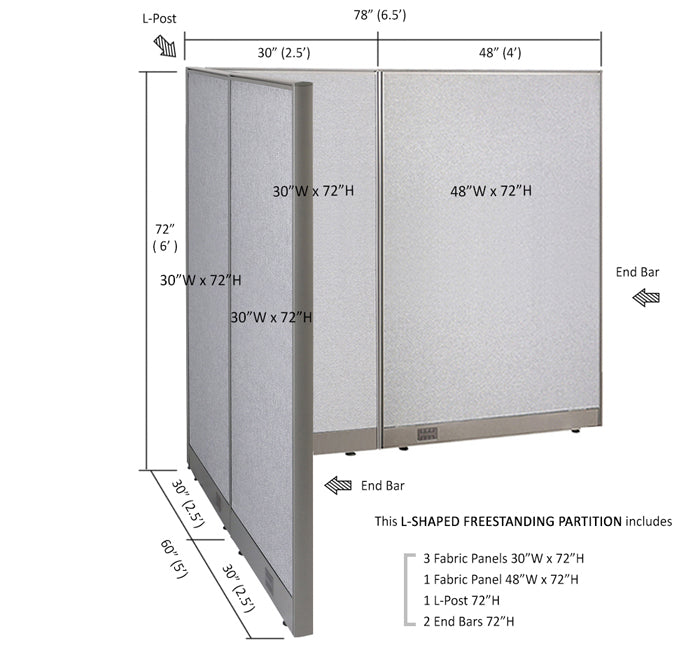 GOF Office L-Shaped Partition 60d x 78w x 72H - Kainosbuy.com