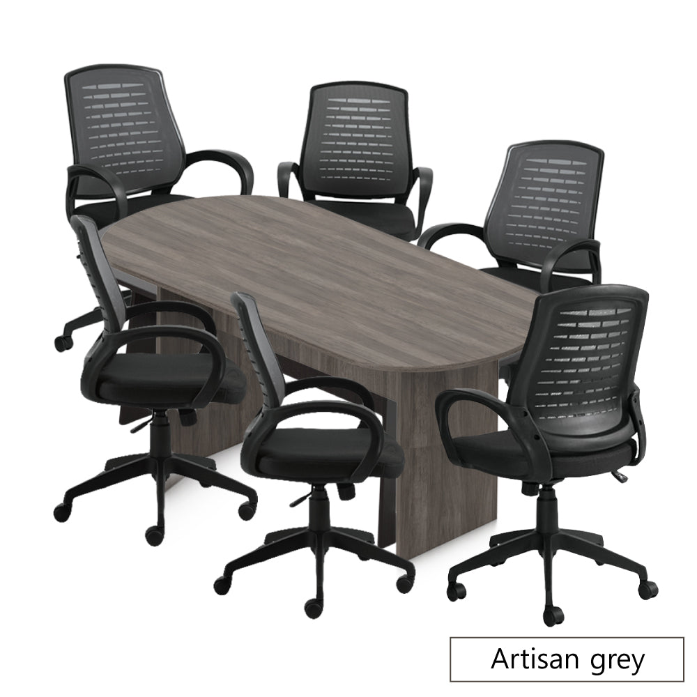 8ft. Racetrack Conference Table with<br>6 Chairs(G10902B) - Kainosbuy.com
