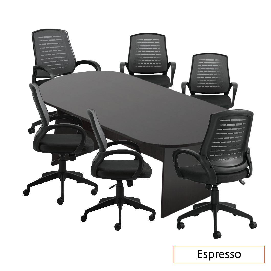 8ft. Racetrack Conference Table with<br>6 Chairs(G10902B) - Kainosbuy.com