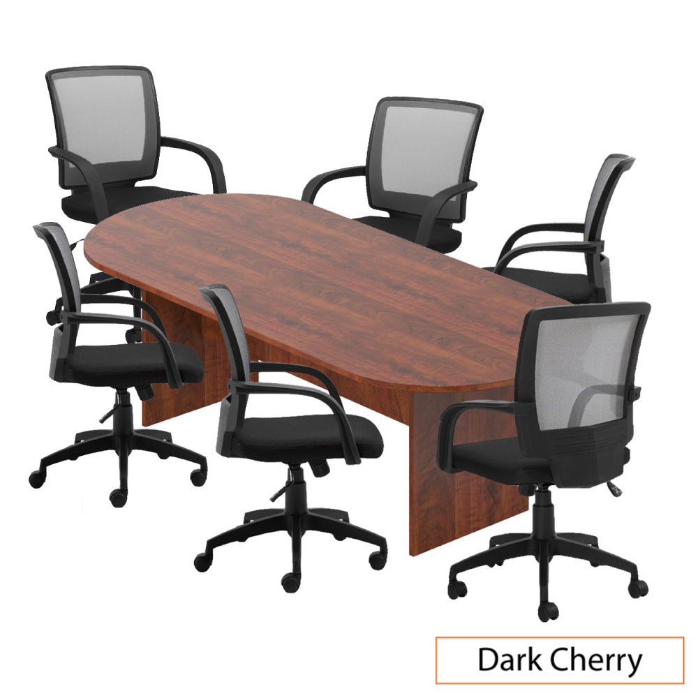 8ft. Racetrack Conference Table with<br>6 Chairs(G10900B) - Kainosbuy.com