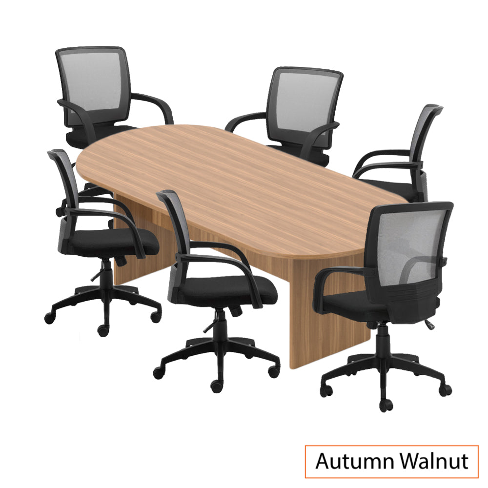 8ft. Racetrack Conference Table with<br>6 Chairs(G10900B) - Kainosbuy.com