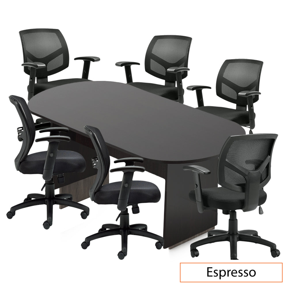 8ft. Racetrack Conference Table with<br>6 Chairs(G11514B) - Kainosbuy.com