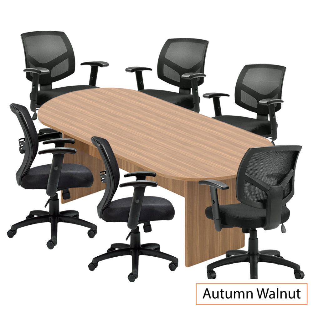8ft. Racetrack Conference Table with<br>6 Chairs(G11514B) - Kainosbuy.com