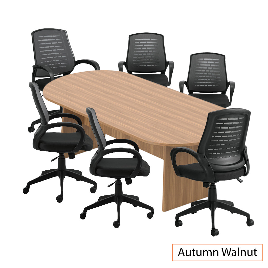 8ft. Racetrack Conference Table with<br>6 Chairs(G10902B) - Kainosbuy.com
