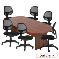 8ft. Racetrack Conference Table with<br>6 Chairs(G11642B) - Kainosbuy.com