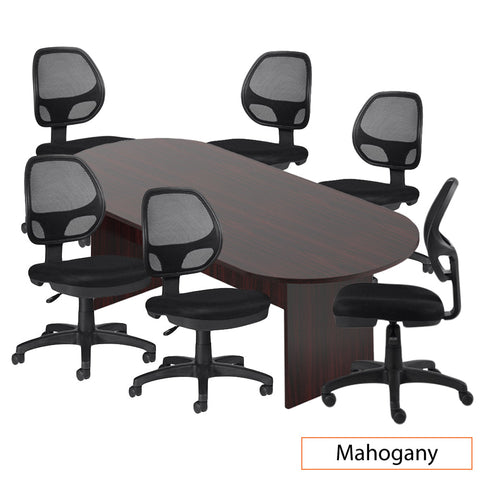 8ft. Racetrack Conference Table with<br>6 Chairs(G11642B) - Kainosbuy.com