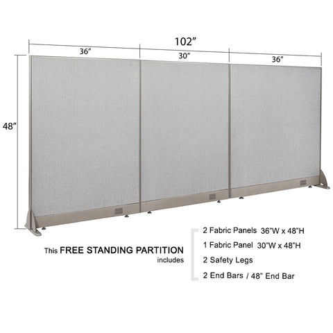 GOF 102"W x 48”/60”/72”H, Straight Line Freestanding Fabric Partition Package