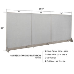 GOF 102"W x 48”/60”/72”H, Straight Line Freestanding Fabric Partition Package