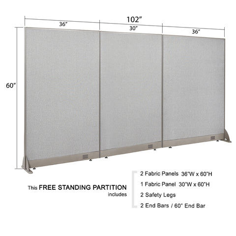 GOF 102"W x 48”/60”/72”H, Straight Line Freestanding Fabric Partition Package