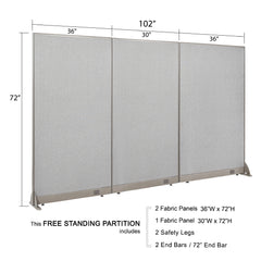 GOF 102"W x 48”/60”/72”H, Straight Line Freestanding Fabric Partition Package
