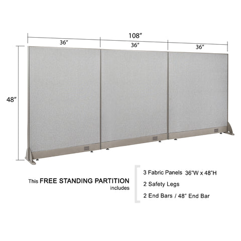GOF 108"W x 48”/60”/72”H, Straight Line Freestanding Fabric Partition Package