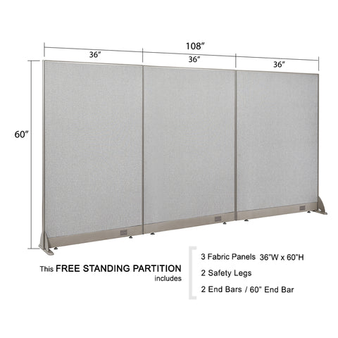 GOF 108"W x 48”/60”/72”H, Straight Line Freestanding Fabric Partition Package