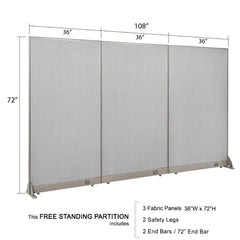 GOF 108"W x 48”/60”/72”H, Straight Line Freestanding Fabric Partition Package