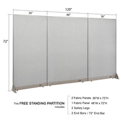 GOF 120"W x 48”/60”/72”H, Straight Line Freestanding Fabric Partition Package