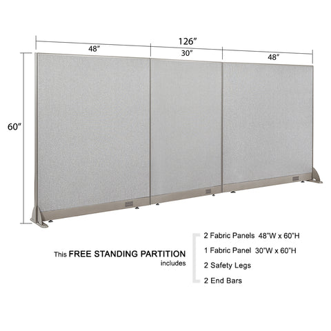 GOF 126"W x 48”/60”/72”H, Straight Line Freestanding Fabric Partition Package