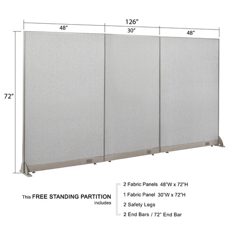 GOF 126"W x 48”/60”/72”H, Straight Line Freestanding Fabric Partition Package