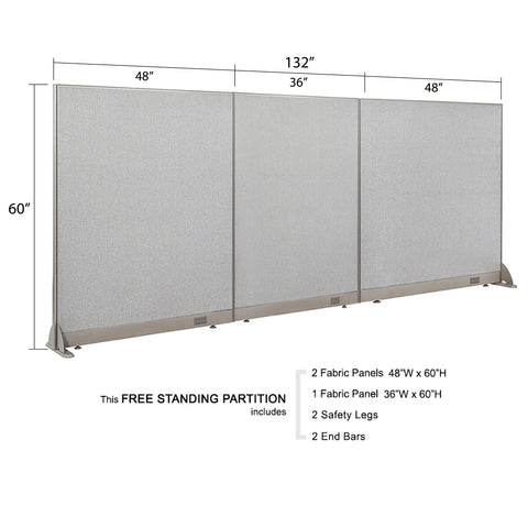 GOF 132"W x 48”/60”/72”H, Straight Line Freestanding Fabric Partition Package