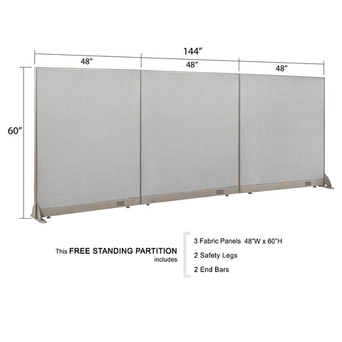 GOF 144"W x 48”/60”/72”H, Straight Line Freestanding Fabric Partition Package