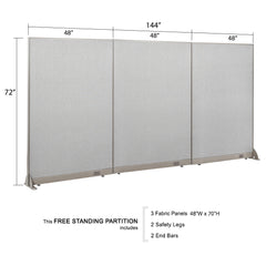 GOF 144"W x 48”/60”/72”H, Straight Line Freestanding Fabric Partition Package