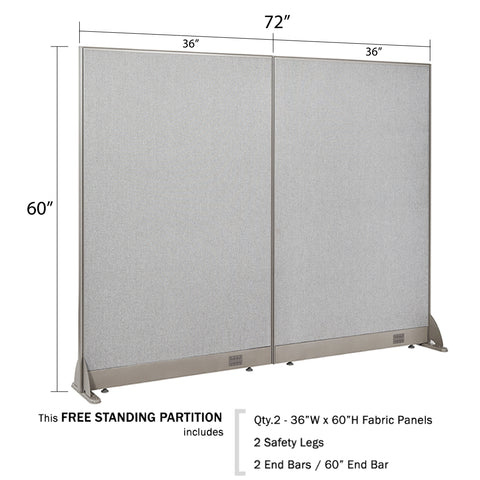 GOF 72"W x 48”/60”/72”H, Straight Line Freestanding Fabric Partition Package