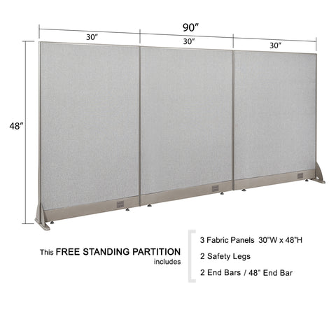 GOF 90"W x 48”/60”/72”H, Straight Line Freestanding Fabric Partition Package