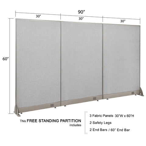 GOF 90"W x 48”/60”/72”H, Straight Line Freestanding Fabric Partition Package
