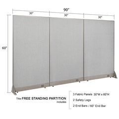 GOF 90"W x 48”/60”/72”H, Straight Line Freestanding Fabric Partition Package