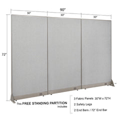 GOF 90"W x 48”/60”/72”H, Straight Line Freestanding Fabric Partition Package