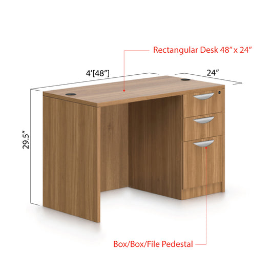48"x24" Rectangular Desk with B/B/F pedestal - Kainosbuy.com