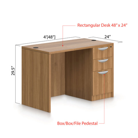 48"x24" Rectangular Desk with B/B/F pedestal - Kainosbuy.com