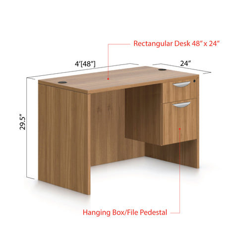 48"x24" Rectangular Desk with Hanging B/F pedestal - Kainosbuy.com