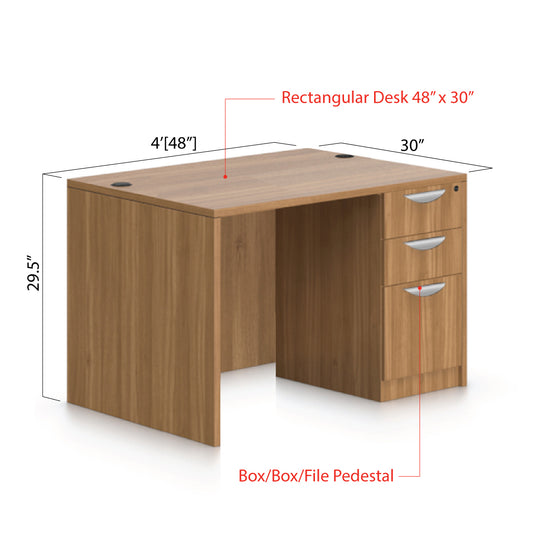 48"x30" Rectangular Desk with B/B/F pedestal - Kainosbuy.com