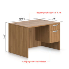 48"x30" Rectangular Desk with Hanging B/F pedestal - Kainosbuy.com