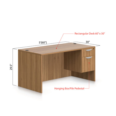 60"x30" Rectangular Desk with Hanging B/F pedestal - Kainosbuy.com