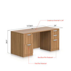 66"x24" Credenza shell with B/B/F and F/F pedestal - Kainosbuy.com