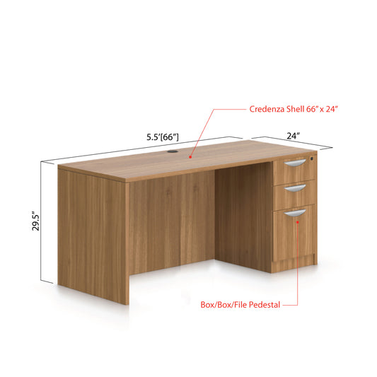 66"x24" Credenza shell with B/B/F pedestal - Kainosbuy.com