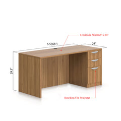 66"x24" Credenza shell with B/B/F pedestal - Kainosbuy.com