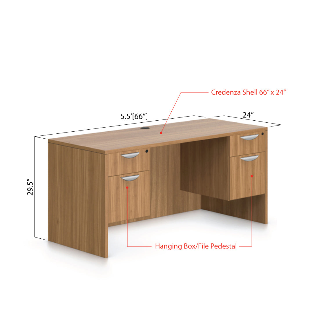 66"x24" Credenza shell with Two Hanging B/F pedestal - Kainosbuy.com