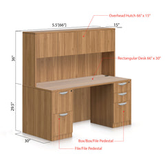 66"x30" Rectangular Desk with B/B/F, F/F Pedestal and Hutch - Kainosbuy.com