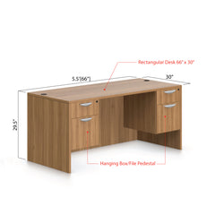 66"x30" Rectangular Desk with Two Hanging B/F pedestals - Kainosbuy.com