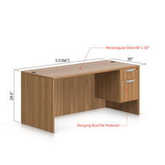 66"x30" Rectangular Desk with Hanging B/F pedestal - Kainosbuy.com