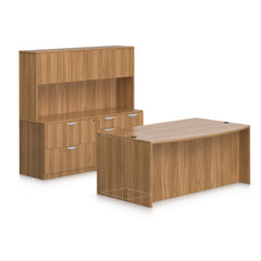 71"x42" Bow Front Desk, Lateral File & Mixed Storage, Hutch Added - Kainosbuy.com