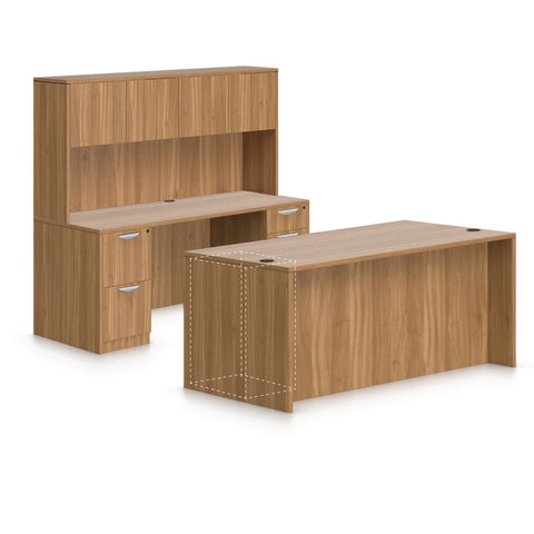 71"x36" Rectangular Desk B/B/F & Credenza Shell with B/B/F & F/F Pedestal, Hutch Added - Kainosbuy.com