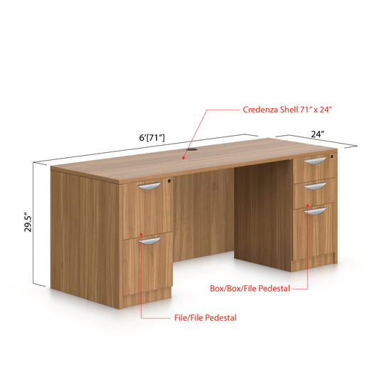 71"x24" Credenza shell with B/B/F and F/F pedestal - Kainosbuy.com